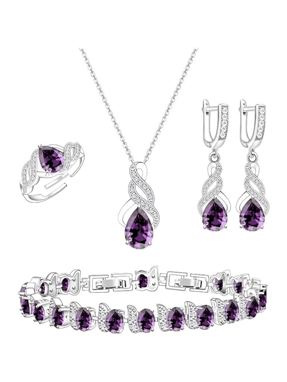 Jewelry Set for Women,Teardrop Cubic Zirconia Necklace Earrings